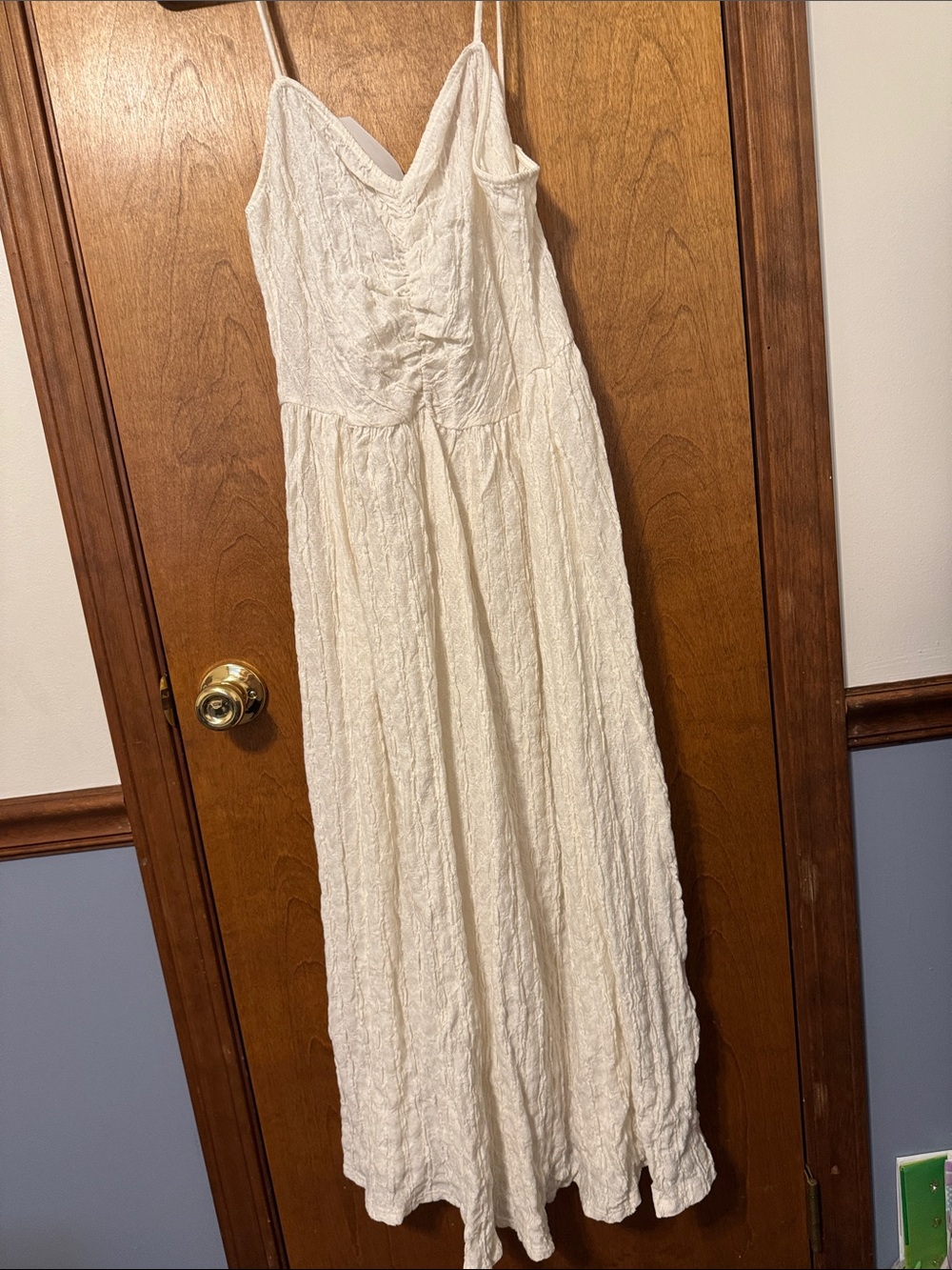 H&M Cream Textured Spaghetti-Strap Maxi Dress
